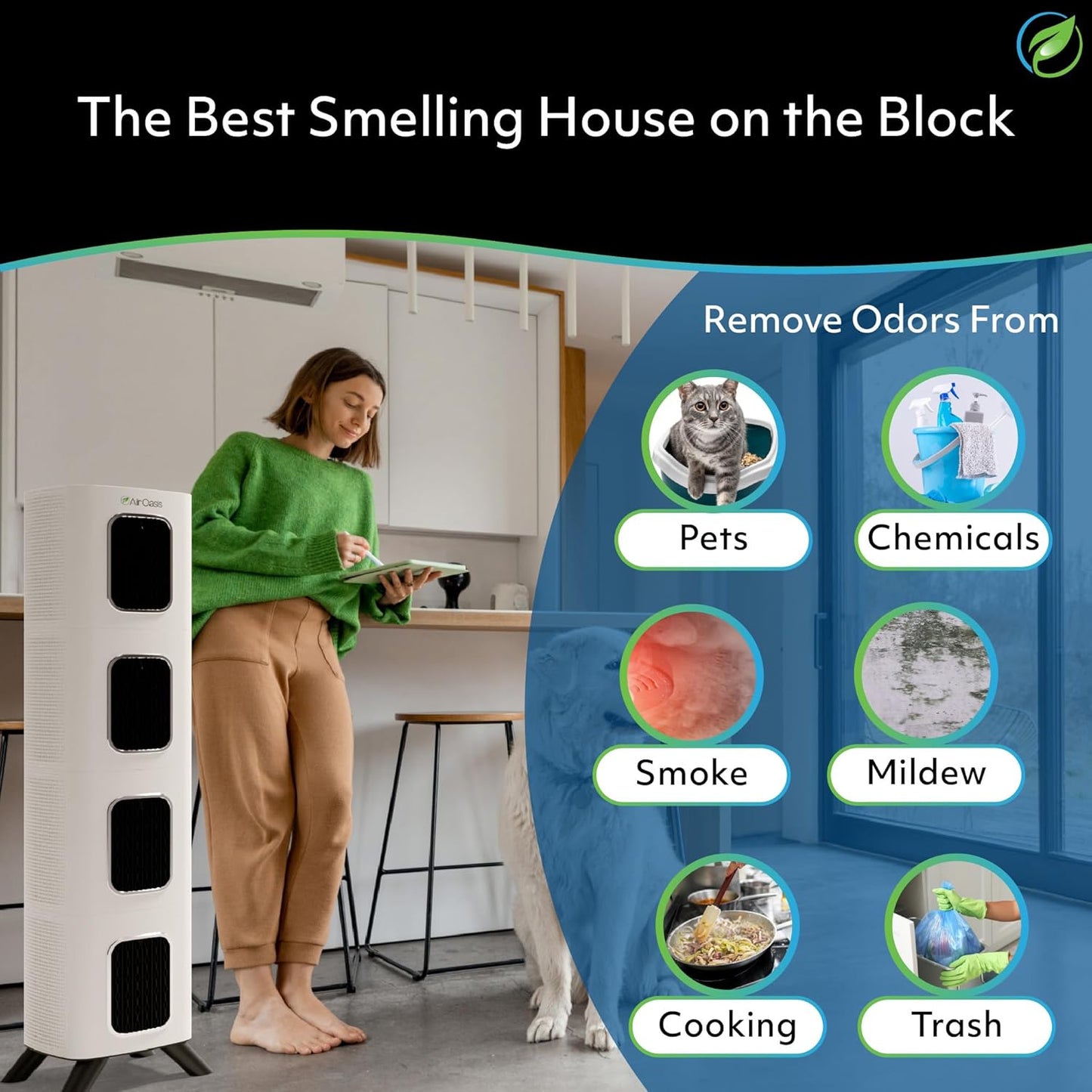 Air Oasis iAdapt 2.0 H13 HEPA Filter Air Purifier | Reduces Up To 99% of Viruses, Mold, Dust, Smoke, Pollen & Odors | Whisper Quiet Operation |WiFi Compatible | 5,474 Sq Ft of Clean Air