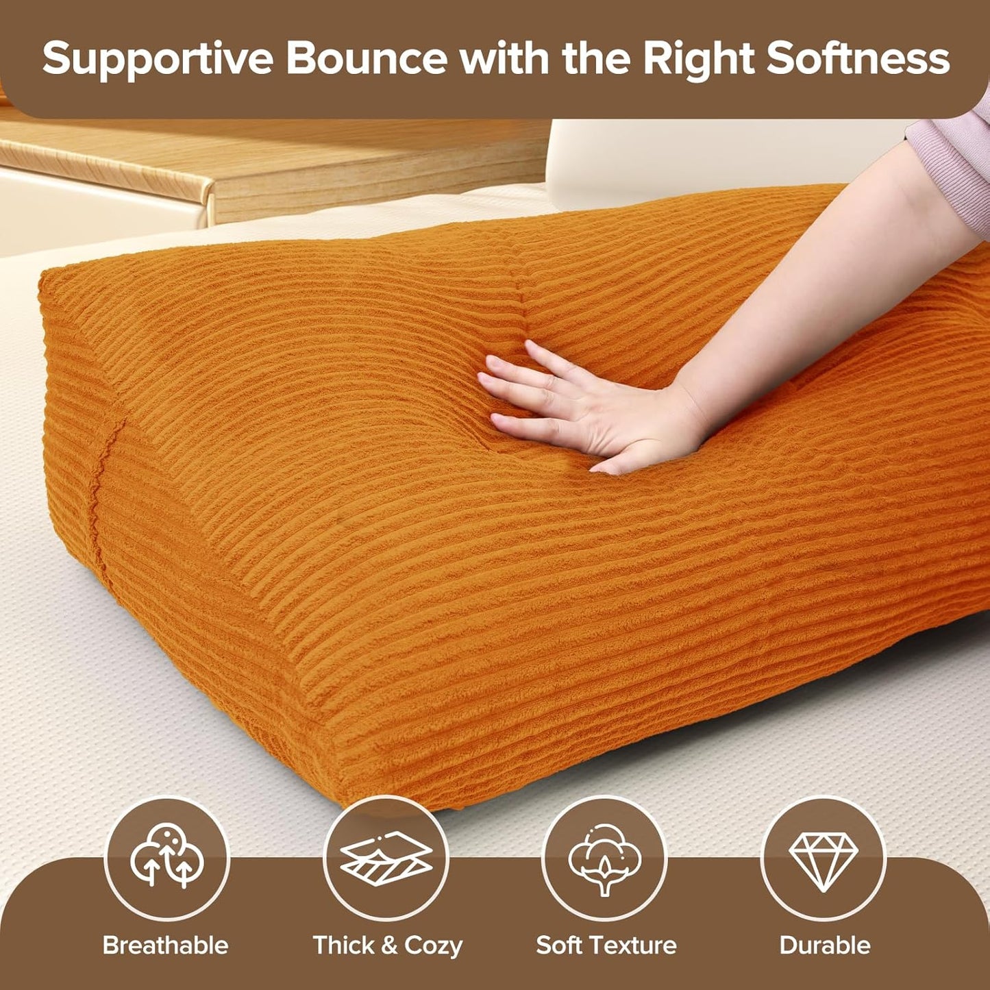 Headboard Pillow for Sitting Up in Bed, Twin Size Backrest Triangle Reading Pillow for Daybed, Supportive Bed Back Pillow for Reading, Watching TV & Relaxing, Soft Lean-Back Support, Orange