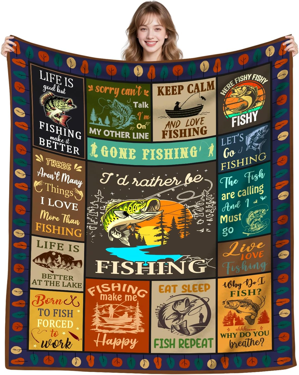 Fishing Blanket Fishing Gifts for Men,Funny Fish Stuff Blanket and Throws Fish Gifts for Fisherman Kids Women Boys Dad 60"X50"