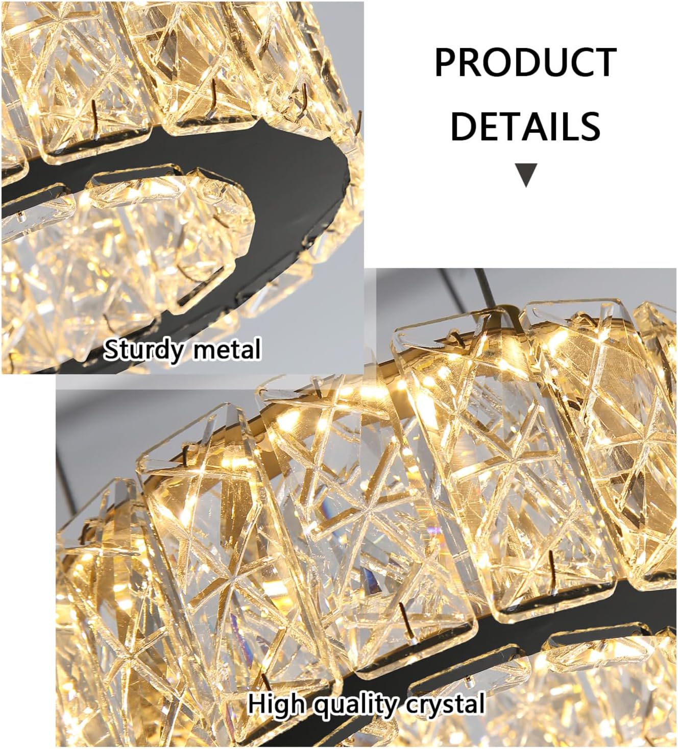 Modern Crystal Chandelier 8W Dimmable LED Crystal Pendant Light Fixtures Height Adjustable Round Chandeliers for Dining Room Hallway Bedroom Black