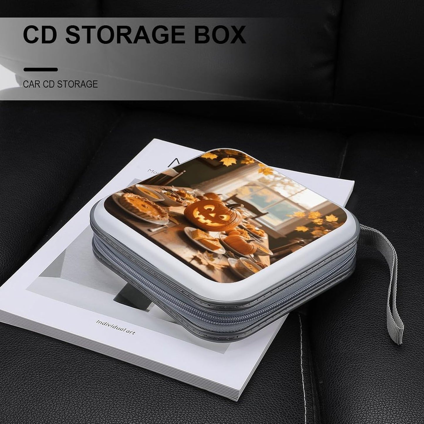 Fall Thanksgiving Pumpkin Leaf CD Case Portable Zipper CD Case 40 Capacity Hard Plastic DVD Cases Holder Large Storage Disc Wallet Bag for Car Home Travel DVD Collection Bag