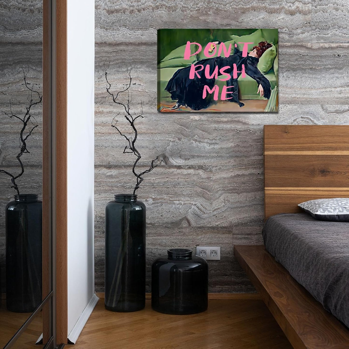 Maximalist Wall Art Decor Trendy Aesthetic Wall Decor Eclectic Girly Wall Art Don't Rush Me Altered Canvas Wall Art Vintage Pink Graffiti Poster for Living Room Bathroom Bedroom 16x12in Framed