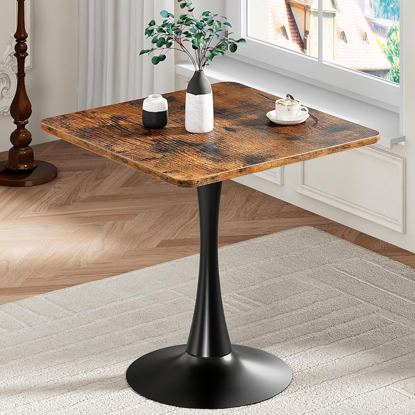 HOOBRO Dining Table, Square Dining Table for 2, 27.6" Dining Room Table for Small Spaces, Tulip Kitchen Table,Anti-Slip Heavy Base, Easy to Assemble, for Living Room, Kitchen, Rustic Brown BF18CZ01