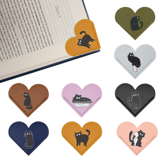 Yuoyar 8Pcs Leather Heart Cat Book Marks for Reading Women - Cute Bookmarks for Book Lovers - Unique Gifts for Women (Cat)