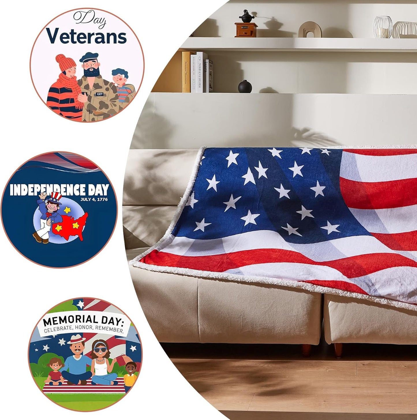 Tirrinia US Flag Patriotic Sherpa Throw American Flag Blanket, Cozy Sherpa Fleece Plush Bed Throw TV Blankets Reversible for Bed or Couch 4th of July Citizenship Election Veteran Gift