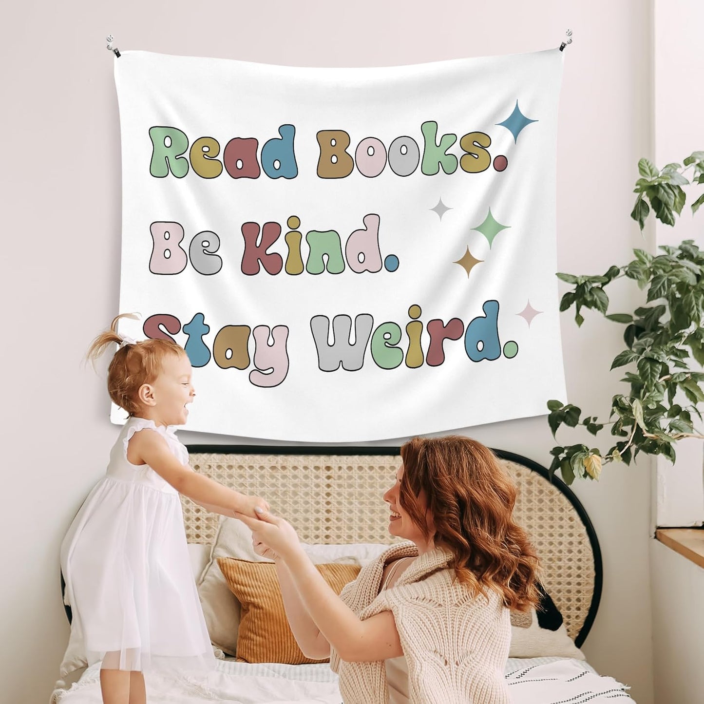 WAITPI Inspirational Reading Classroom Hanging Wall Tapestry, Boho Read Books Be Kind Stay Weird Positive Bookish Wall Hanging Room Decor Tapestries for Kids Room Library Reading Nook Corner 50x60 in