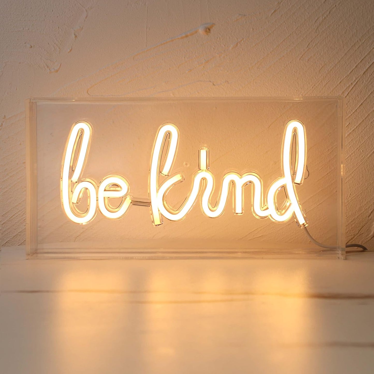 Be Kind LED Neon Sign Warm White Acrylic Box Tabletop and Wall Mounted Light USB Powered Decorative Neon Art for Bedroom Home Office Studio and Dorm Decor (Power Adapter Not Included)