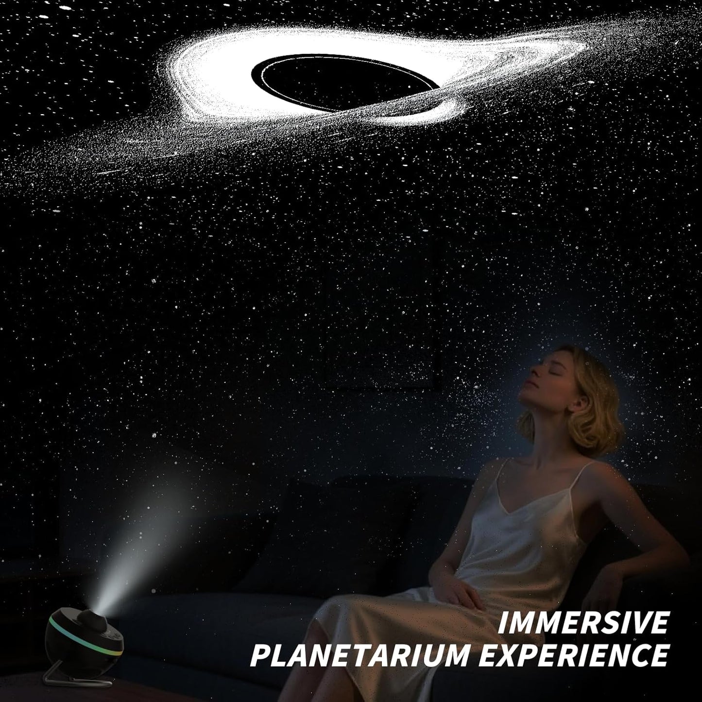 Galaxy Projector, Star Projector Home Planetarium with 1 Glass Projection Disc, 180° Rotatable Starry Sky Night Light with Meteor Effects & Light Strip for Bedroom, Kids & Adults Gift