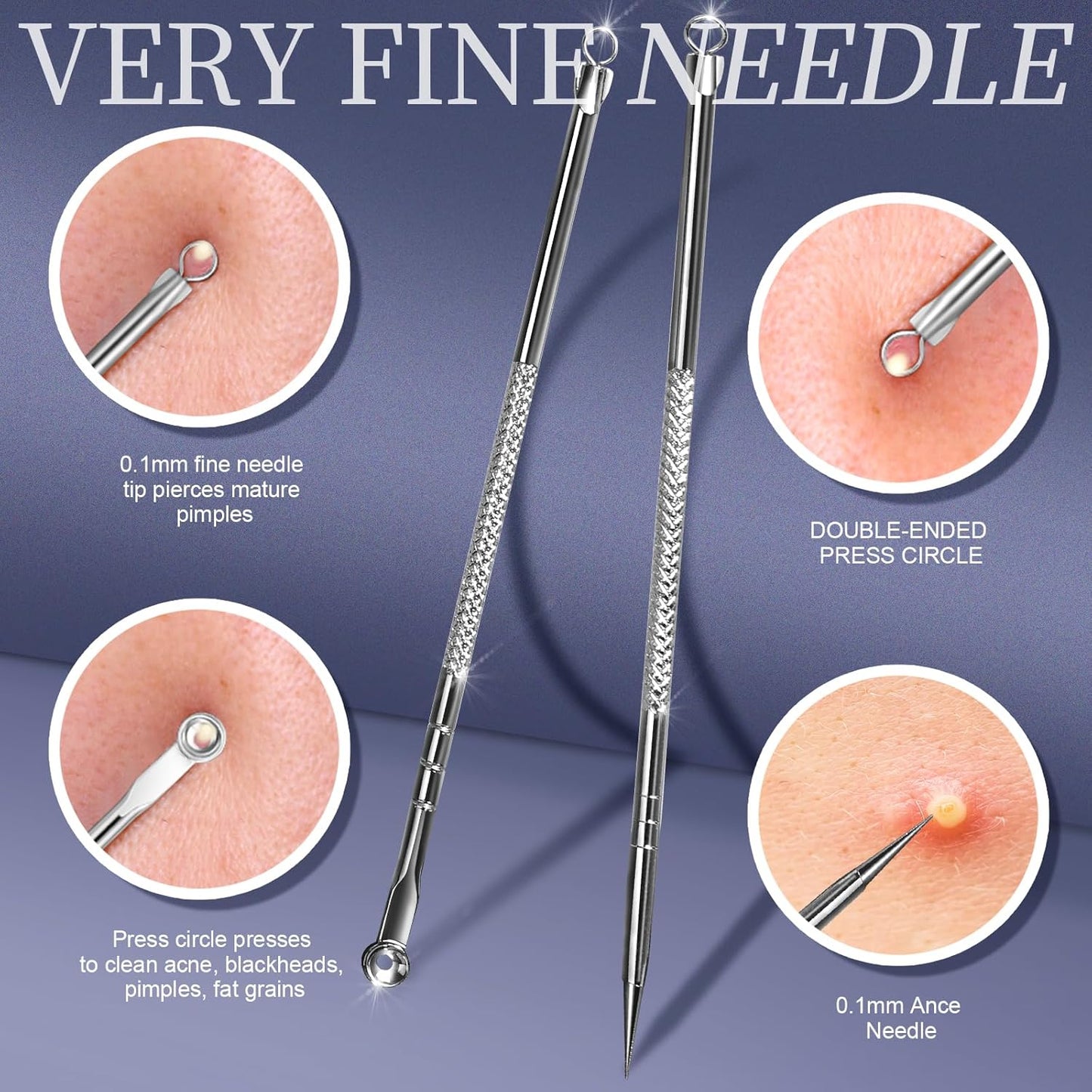 Teenitor 7 Pcs Pimple Popper Tool Kit, Surgical Grade Blackhead Remover Tools, Ingrown Hair Tweezers, Blackhead Extractor Pimple Extractor, Black Head Remover for Face