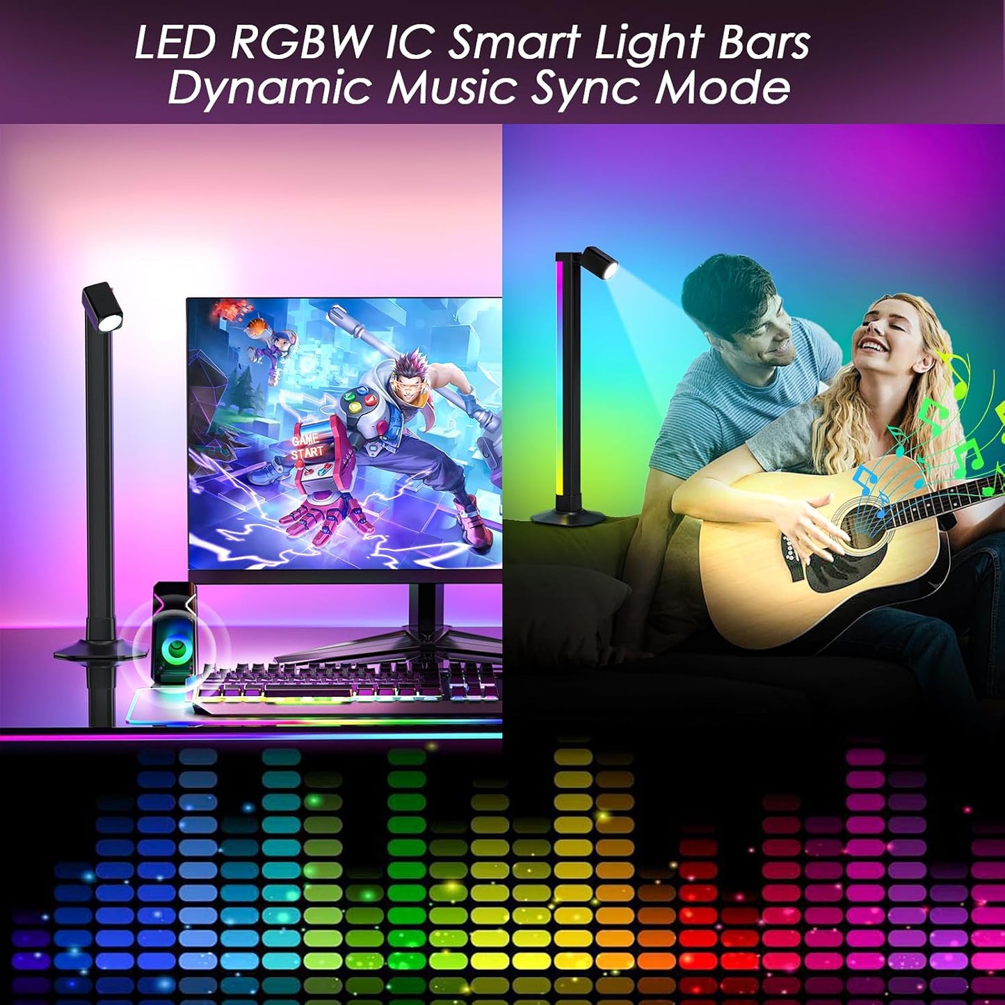 Smart Light Bar with Swivel Lamp, LED Light Bar for Room, RGB & IC Ambient Backlight with 16 Million Colors, 213 Preset & 8 Scene Modes, Dynamic Music Sync, 3 Modes Control, for Gaming, Read
