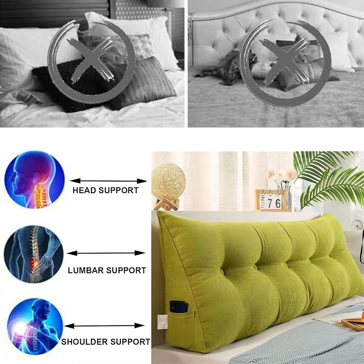FLTRGO Triangular Reading Bed Rest Pillow Large Bolster Cushion Headboard Backrest Wedge Pillow Adult Shoulder Lumbar Support for Dorm Room Daybed Full Size