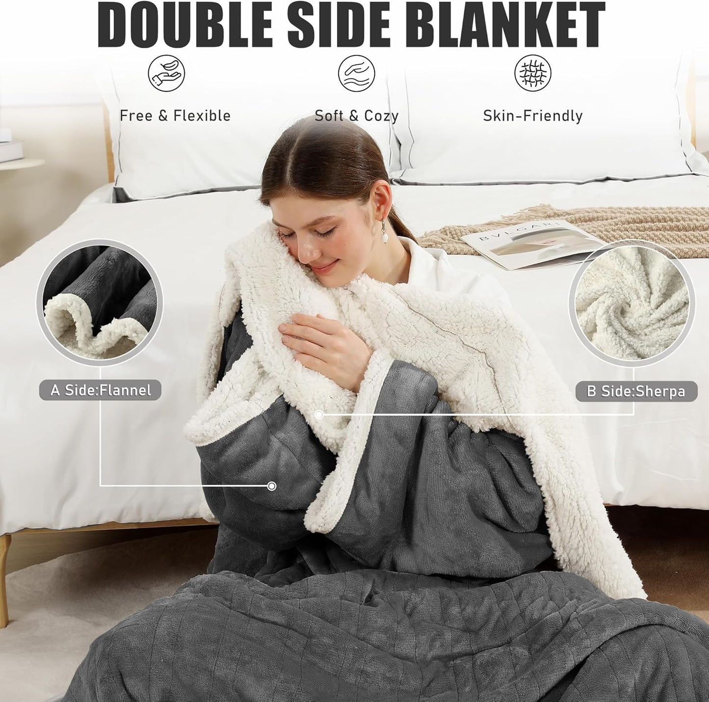 Wearable Heated Blanket with Foot Pocket & Hood, Electric Snuggle Blankets with Sleeves, 6 Heating Levels & 1-4H Auto Shut-Off, Machine Washable, Housewarming & Gift, 50 * 70"+16", Dark Gray