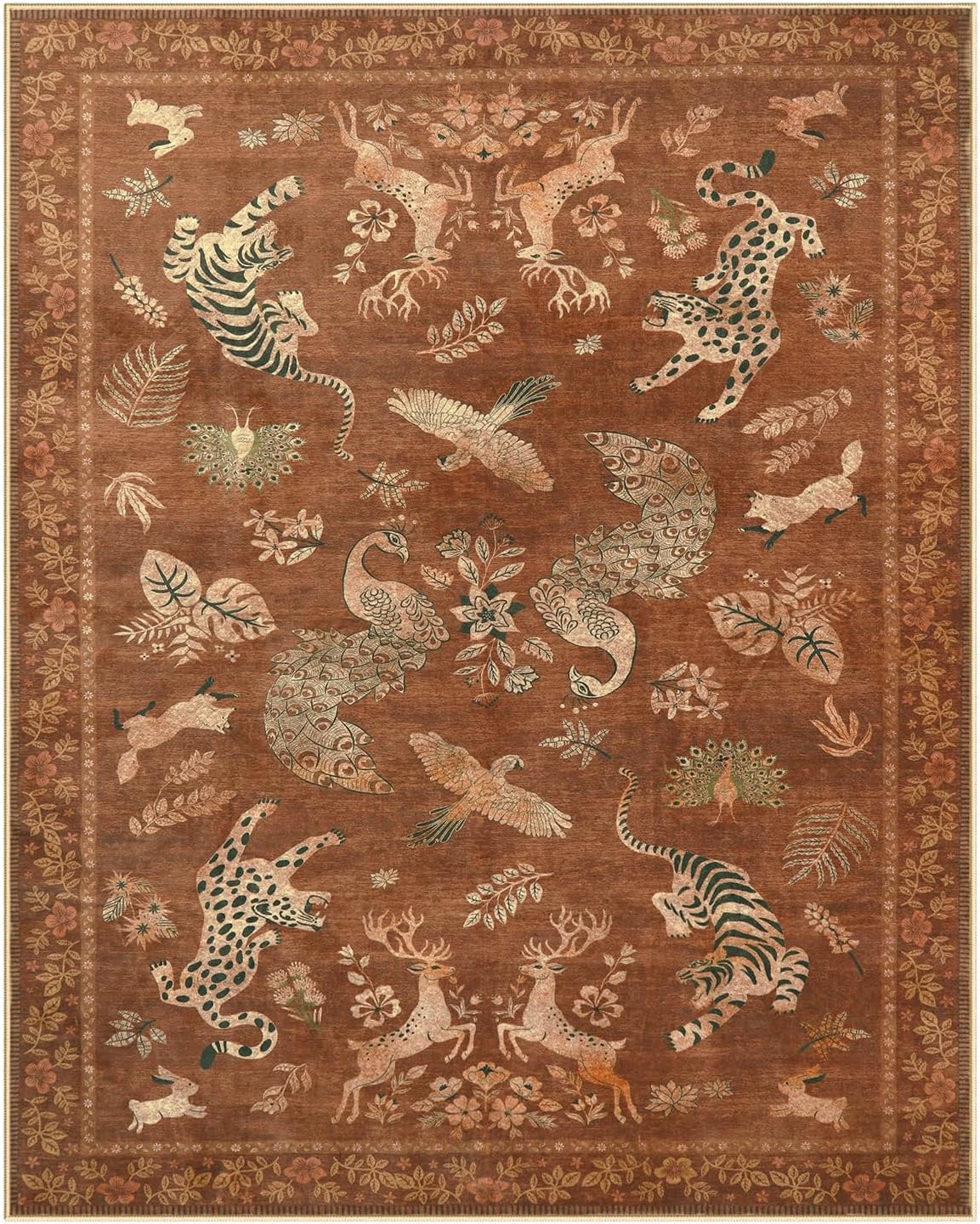 Moynesa Vintage Living Room Rug 8x10, Washable Area Rugs for Dining Room Under Kitchen Table, Bedroom, Oriental Stain Resistant Non Slip Large Indoor Carpets (8x10 Terracotta)