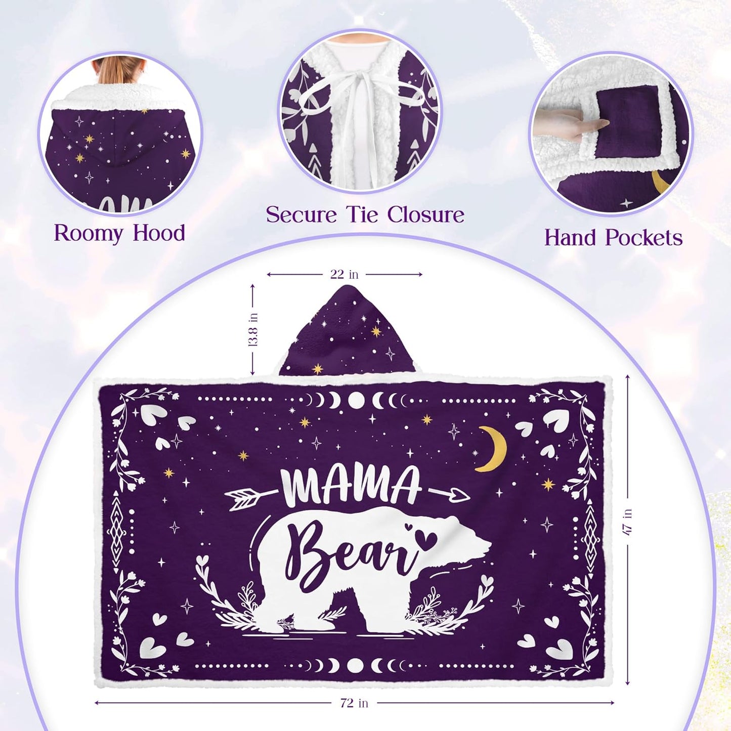 GEEMBI Birthday Gifts for Mom from Daughter and Son - Purple Mama Wearable Blanket Hoodie 47x72 in - Mothers Day and Birthday Gifts for Women, Mama Gift for Women, Gift for Mother in Law