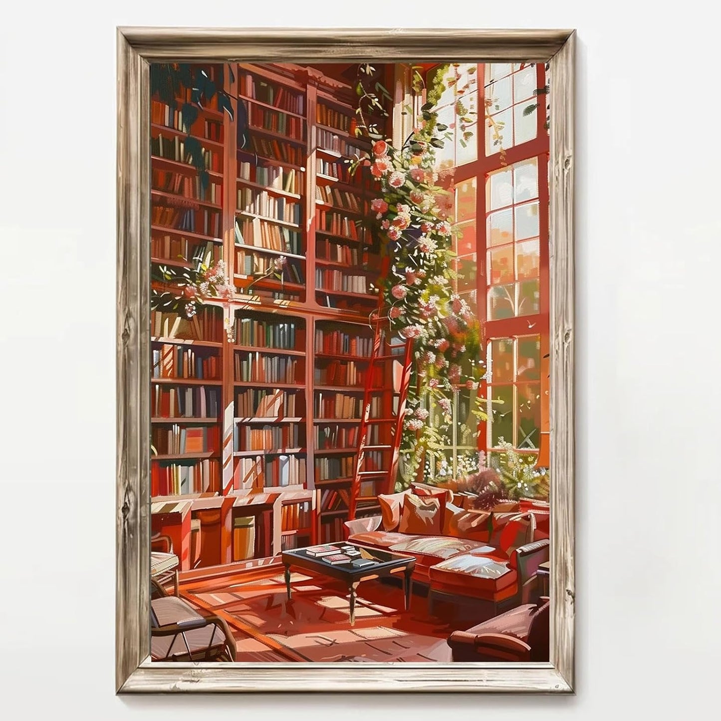 library wall art modern library poster Watercolor Books wall art Aesthetic Book Poster pink flower watercolor art Watercolor Aesthetic Paintings Aesthetic library art Reading Poster 16x24inch No frame
