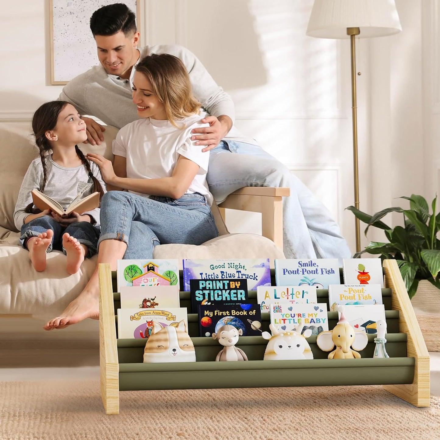 Dayacoco 4-Tier Kids Bookshelf,Montessori Style Book Shelf for Kids Rooms,Extra-Large Children's Bookshelf,Easy to Install Book Shelf for Children's Room or Playroom Storage,Green