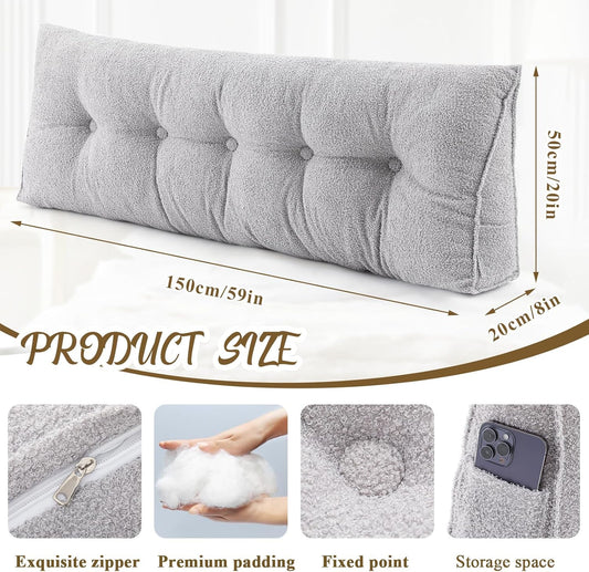 Wenqik Triangular Headboard Wedge Pillow Fleece Backrest Bedside Cushion Pillow Queen Size Support Pillow for Sitting up in Bed Bolster Pillow for Reading with Removable Cover, 59 x 20 x 8 Inch
