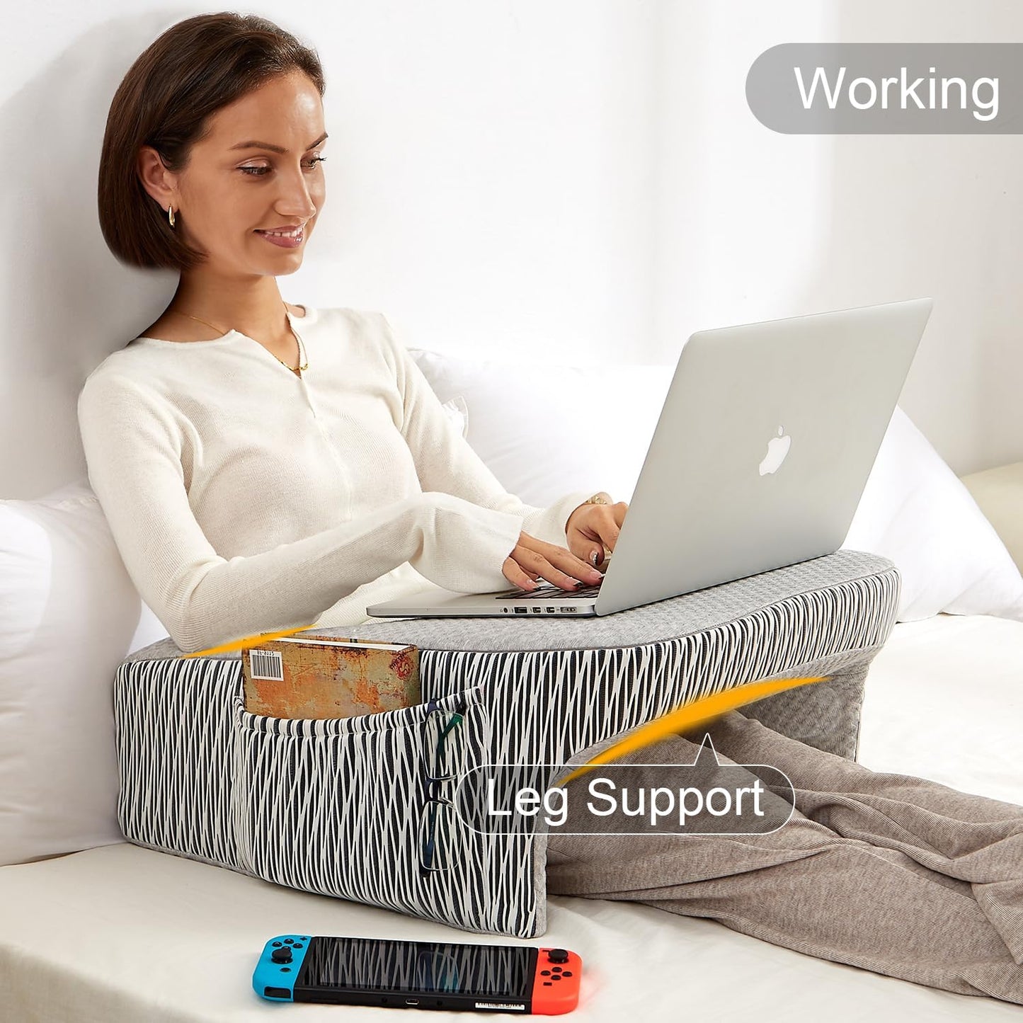 Reading Pillow for Bed, Petite Adults, Teens Arm Rest Pillow, Reading Lap Pillow, Memory Foam Lap Desk Pillow for Reading, Working, Playing, Crocheting in Bed Couch(Ash Grey)