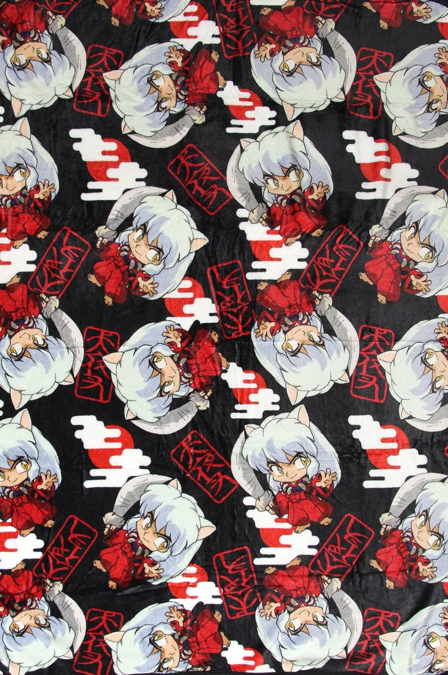 Inuyasha Anime Allover Chibi Character Soft Plush Fleece Throw Blanket 45" x 60"