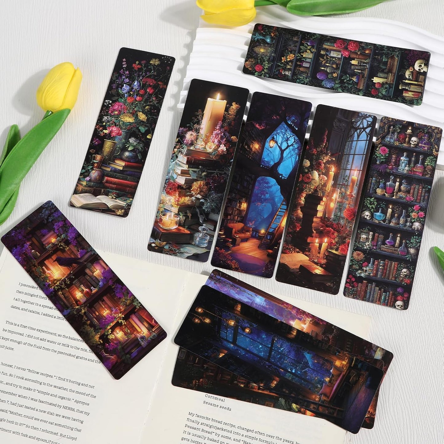 Dark Academia Bookmarks Gifts - Wxiben 100Pcs Floral Library Bookshelf Book Marks Fantasy Witchy Apothecary Book Markers Page Clip GIF for Women Men Students Teacher Romantasy Reader Bookish