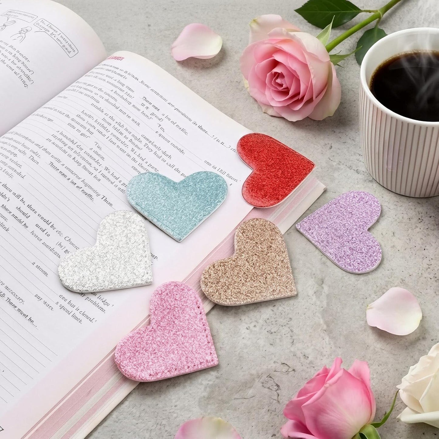 6Pcs Leather Love Heart Bookmarks - Colorful & Bling Corner Page Book Marks for Teachers Students Book Reading Lovers - Cute Heart Book Page Holder for Girls Women - Handmade Reading Gifts