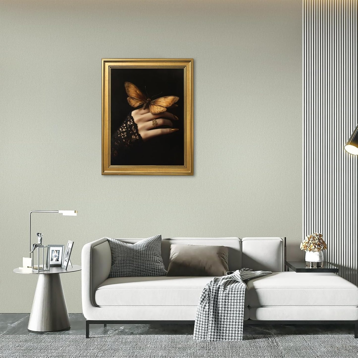 Large Framed Victorian Dark Romantic Canvas Wall Art Butterfly in Lace Hand Surreal Gothic Painting Poster Vintage Moody Elegant Darkness Lady Artwork Print for Bedroom Home Decor 24x36inch