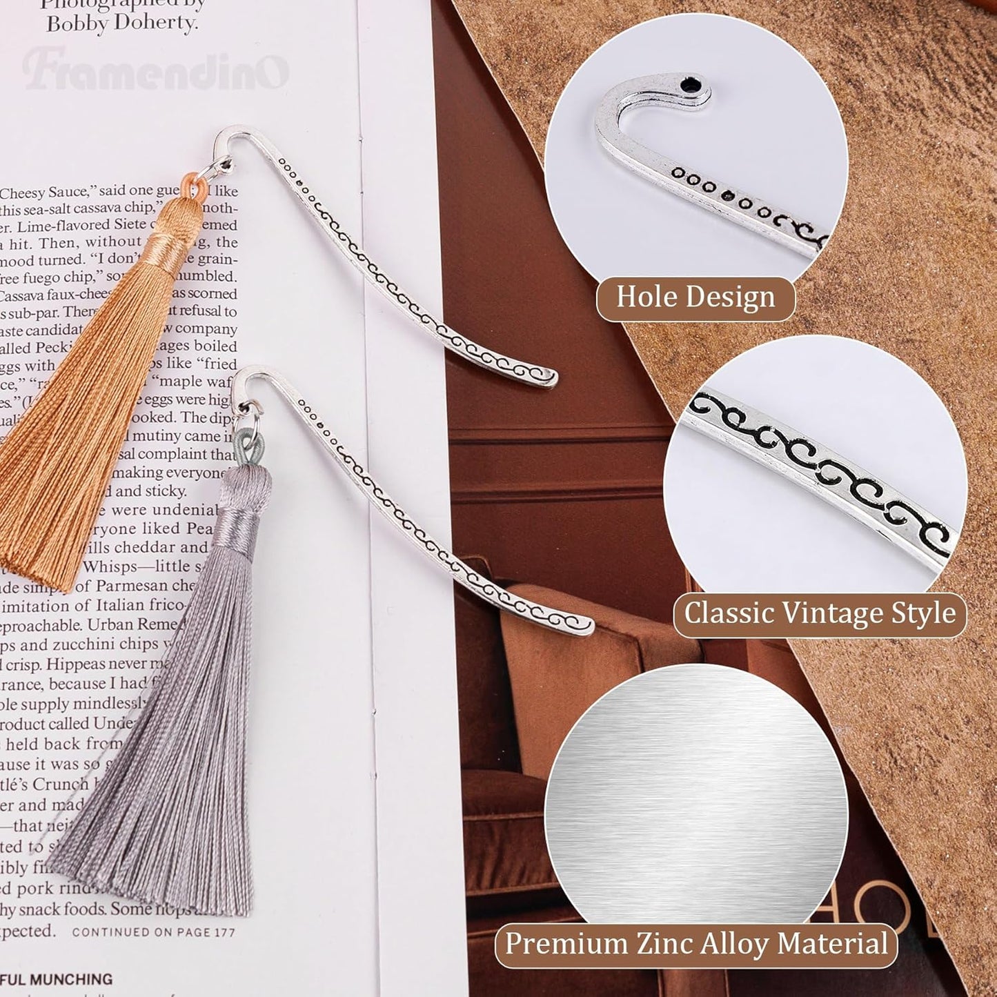 Framendino, 60 Pieces Alloy Bookmark Hook Retro Silver Metal Carving Book Marks with Tibetan DIY for Teacher Reading Enthusiasts
