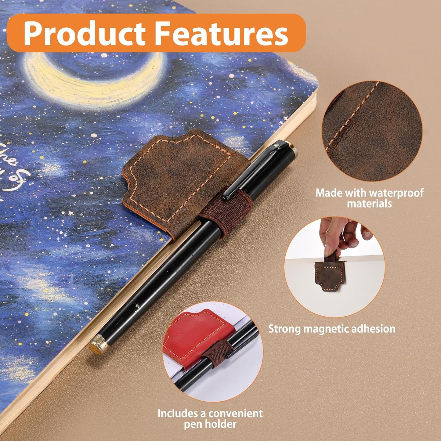 3PCS Magnetic Bookmarks with Pen Holder, Leather Pen Holder Bookmark for Readers，Best Gift for Book Lovers, Convenient Reading Accessories.