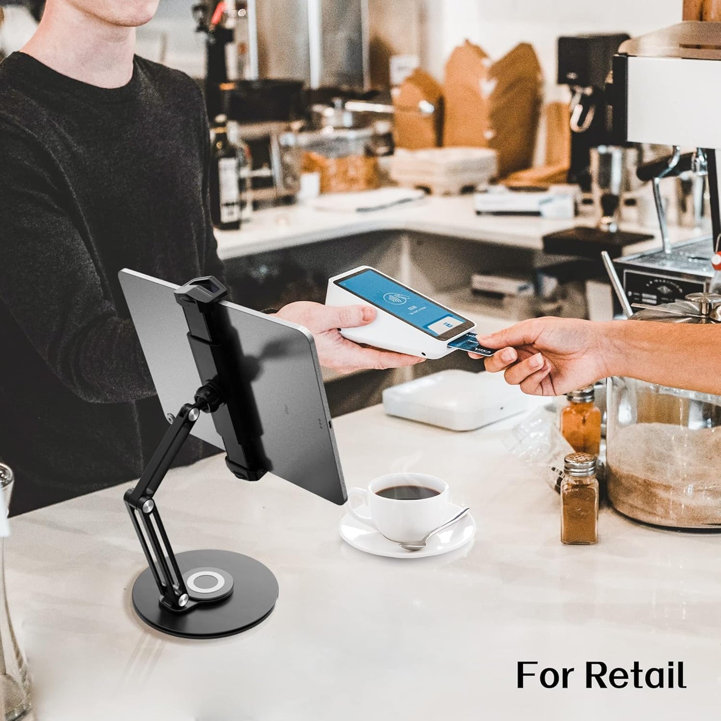 pzoz Retail Kiosk iPad Stand, 360°Rotate POS Tablet Stand, Fits 6-12.9" iPad mini Pro-Business Supplies Swivel Tablet Holder for Store Cash Register Office Reception Kitchen Desktop Display