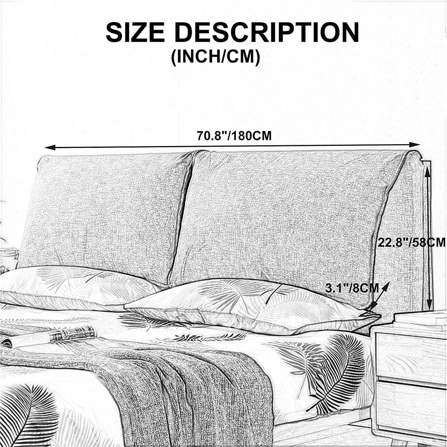 Large Upholstered Headboard Cushion Backrest Cushion Bedroom Headboard Wall Pillow Lumbar Pad Bed Removable (Size:No headboard 70.8"/180cm,Color:D)