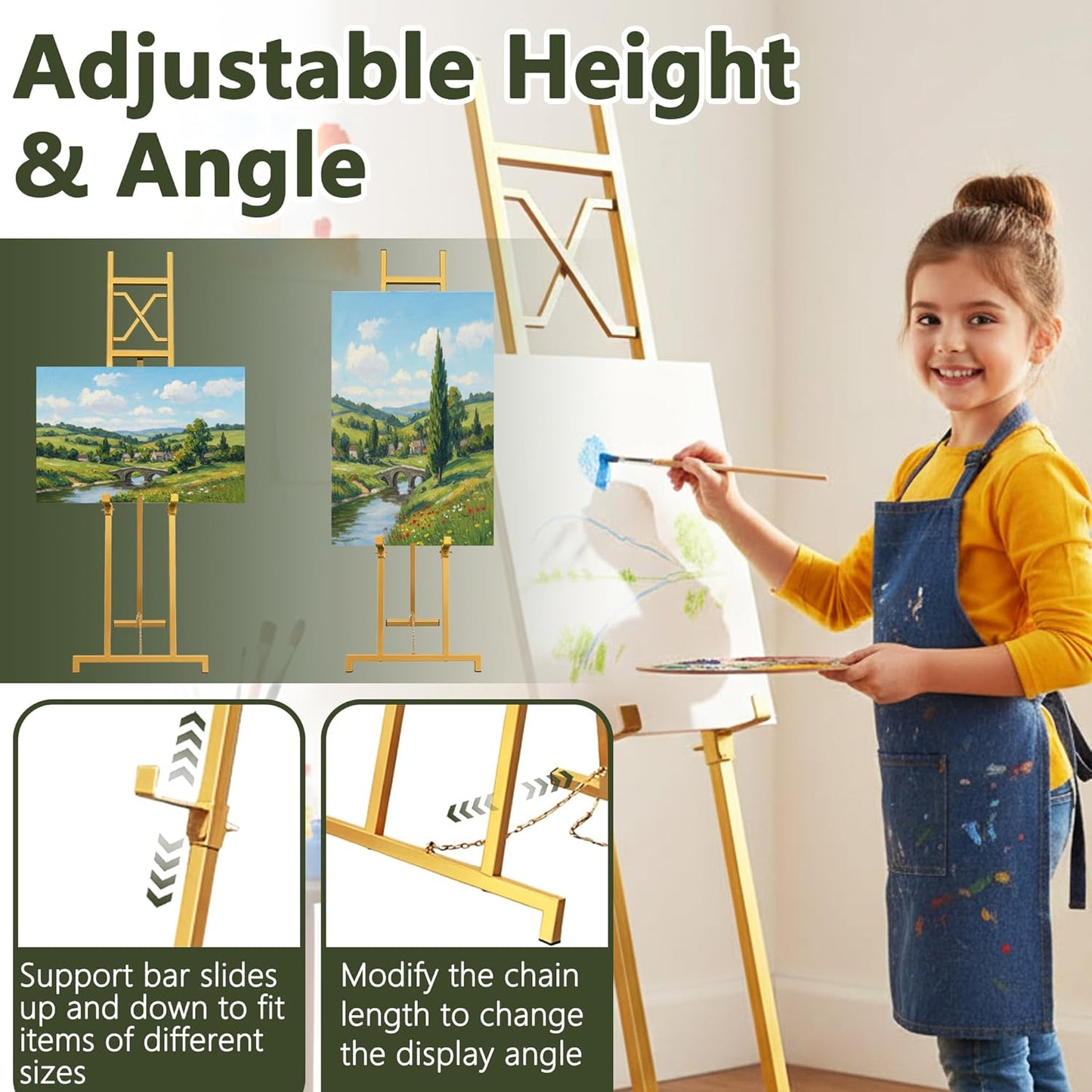 Gold Easel Stand for Sign, 53'' Adjustable Easel Stand for Display, Metal Easel Display Stand Heavy Duty(Square Tube)