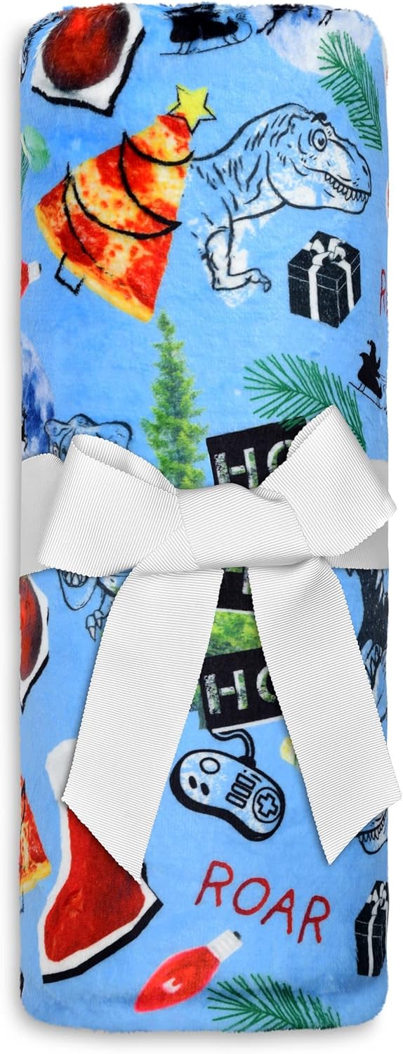 iscream Holiday Fun Silky Soft Plush 56" x 60" Premium Fleece Print Throw Blanket - Merry Rex-Mas