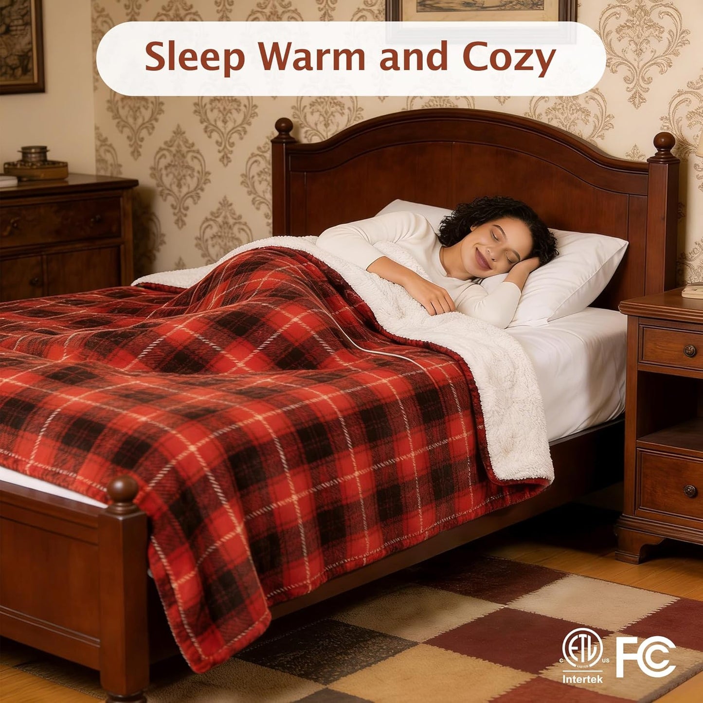 Red Christmas Electric Heated Blanket 50"x60", Fast Heated Throw with 8 Hours Auto Off/8 Heats Levels, Soft Plaid Sherpa with ETL Certification, Gifts for Adults Keep Warm in Home Office