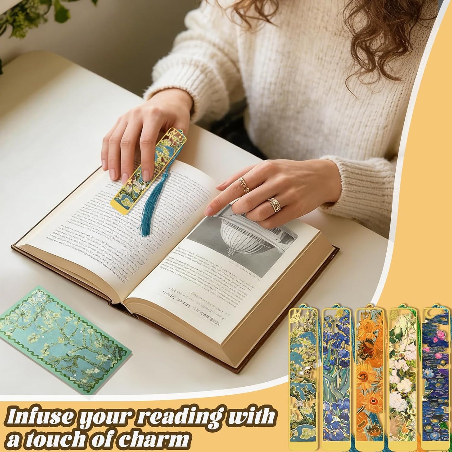 5 Pcs Metal Bookmarks with Tassel, Oil Painting Flowers Theme Exquisite Bookmarks, Book Accessories Gifts for Book Lovers Writers Readers Children Teens Men Women Adults (Flowers-5pcs)