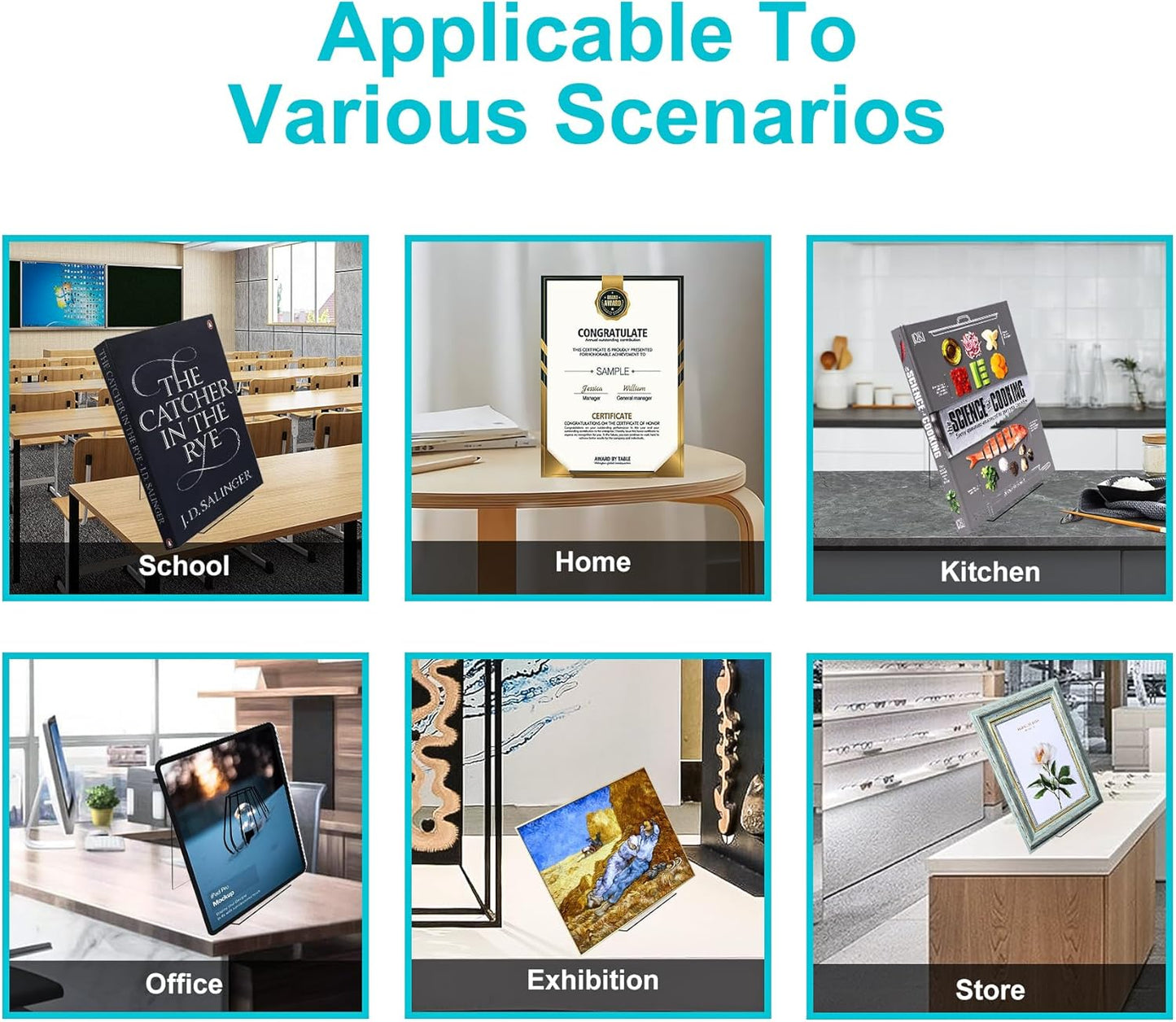 Boloyo Acrylic Book Stand Without Ledge,6 Inch 4PC Clear Acrylic Display Easel Transparent Display Stand Holder Tablet Holder for Displaying Pictures,Books,Artworks, CDs