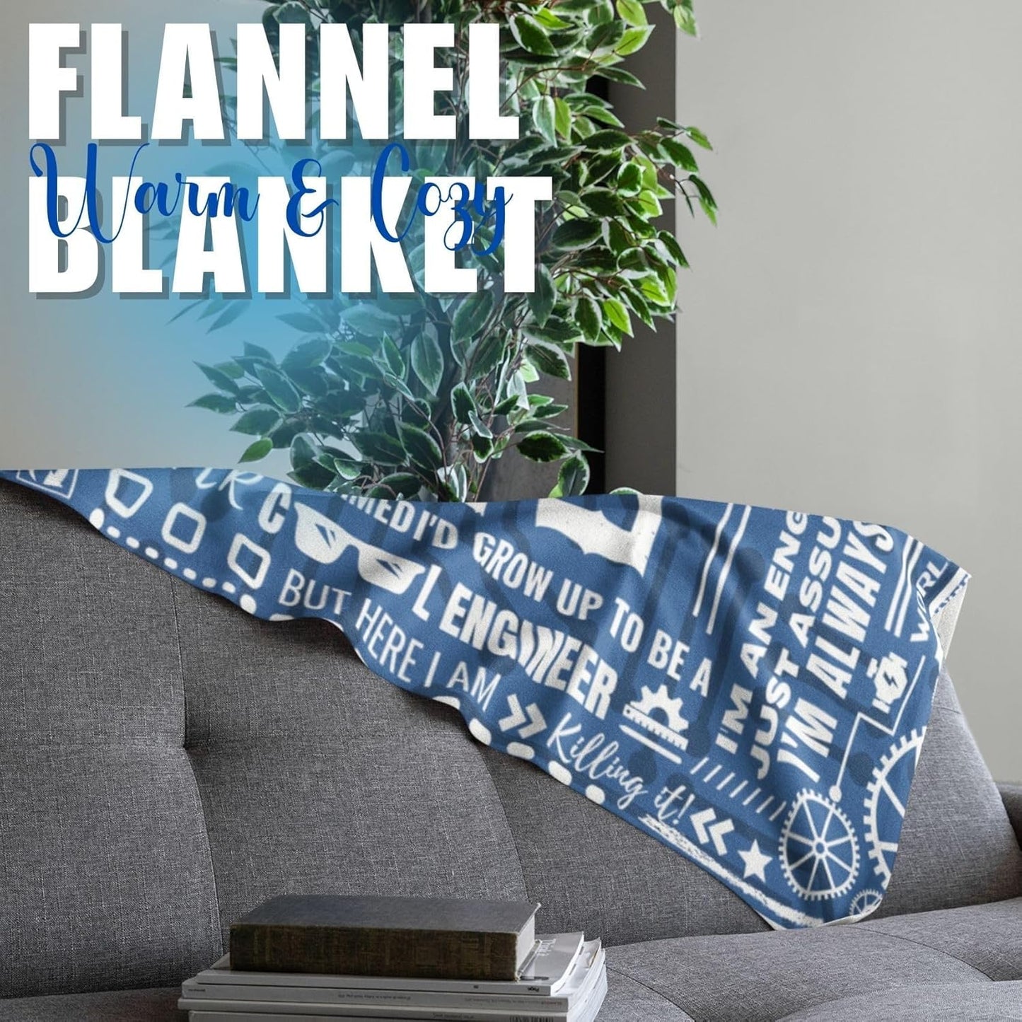 Engineer Gifts - Mechanical, Electrical, Computer Engineering Throw Blanket, Flannel for Men, 65 x 50 Inches, Blue
