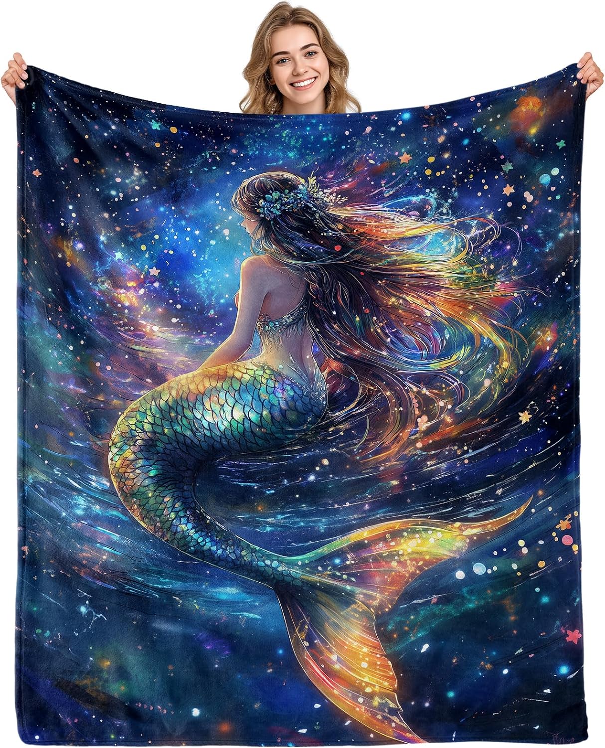Aimego Mermaid Blanket for Girls Mermaid Throw Blanket Gifts for Girls Boys Ocean Theme Blanket for Living Room Home Decor Christmas Birthday Gifts for Women Girl(50X60 Inch)