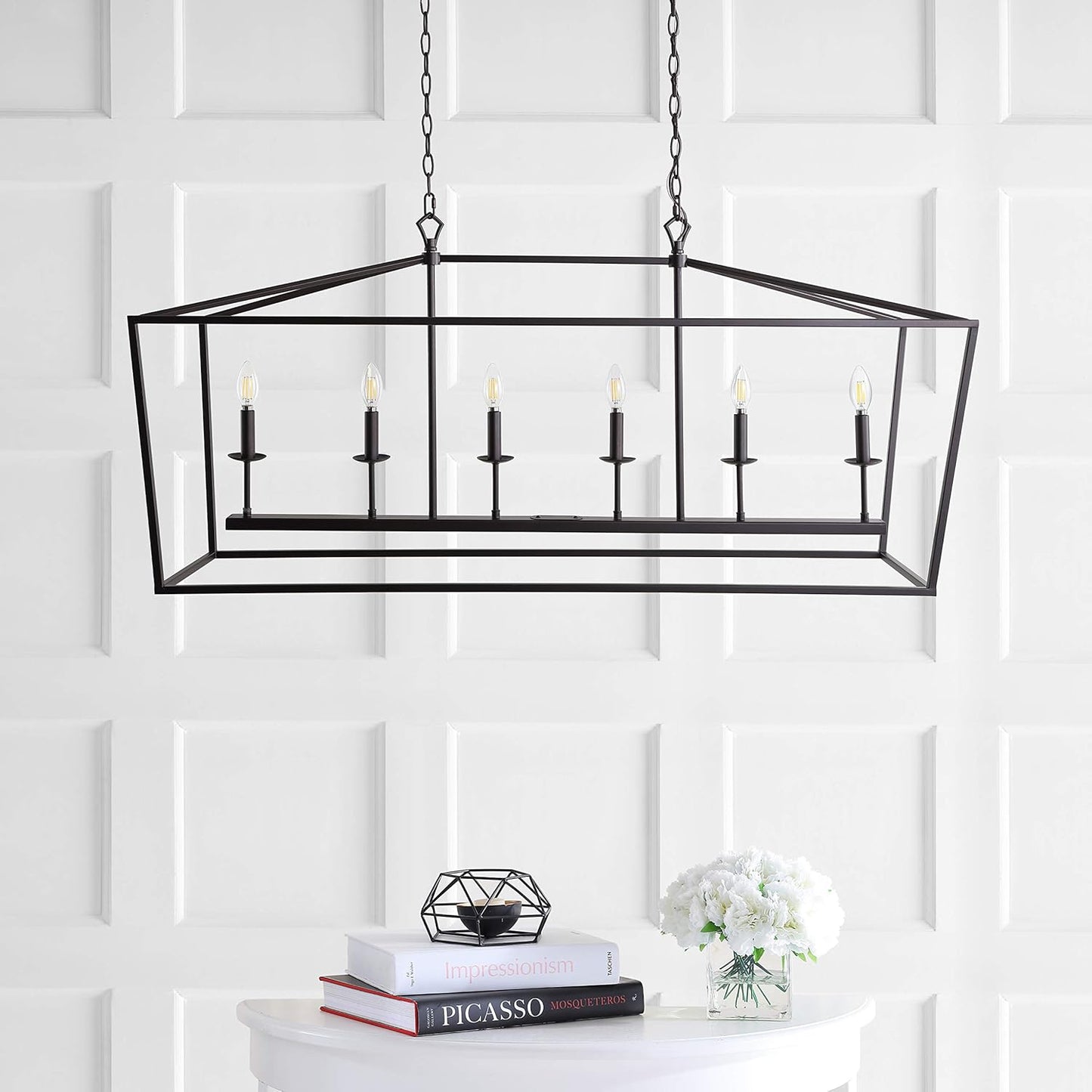 JONATHAN Y 49" Oil Rubbed Bronze Lantern Pendant Light, 1-Light Pagoda Style Metal Cage Farmhouse Hanging Ceiling Fixture for Kitchen Island, LED Bulb Included (JYL7439A)