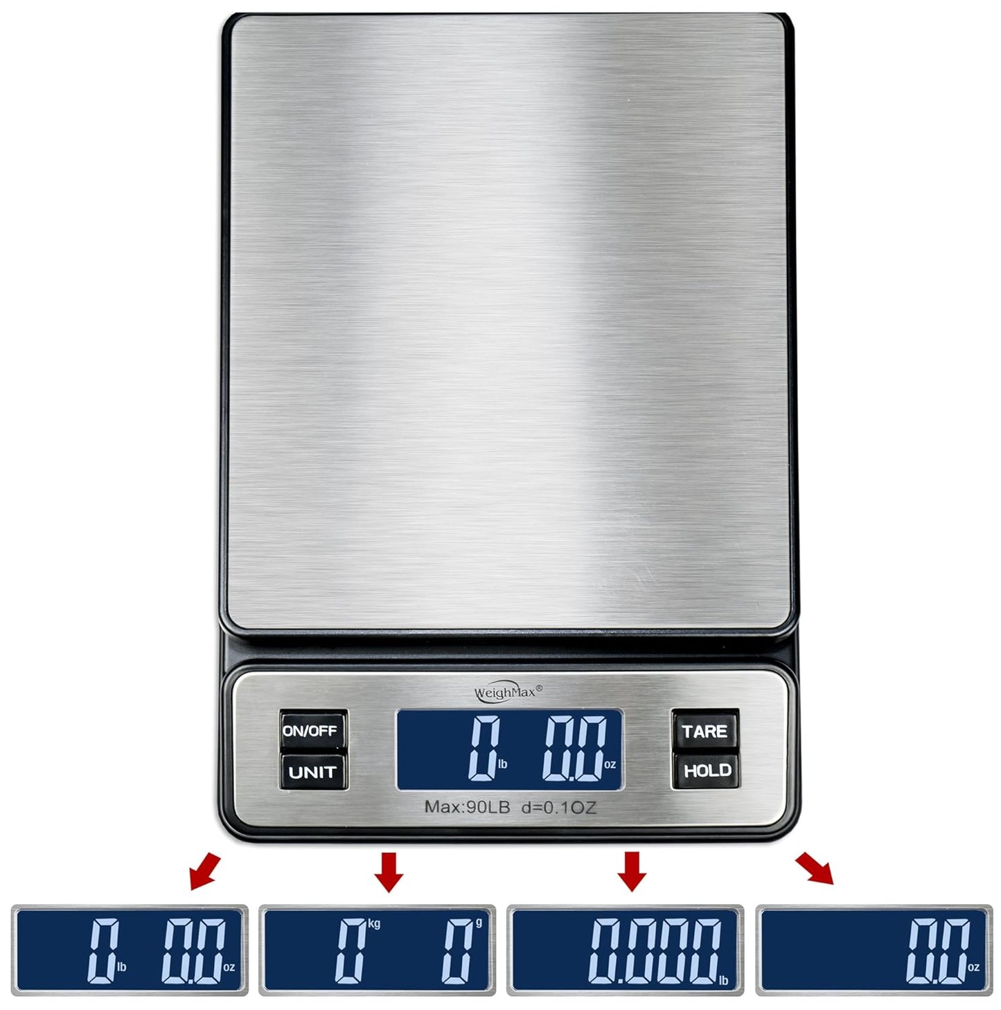 Weighmax W-2809 90 LB X 0.1 OZ Durable Stainless Steel Digital Postal Scale, Shipping Scale With AC adapter, 1 Pack