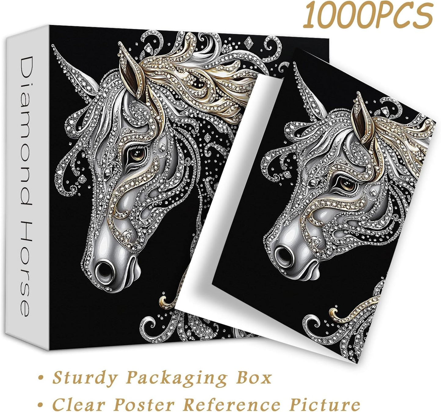 PICKFORU Horse 1000 Piece Puzzle for Adults, Diamond Horse Jigsaw Puzzles Line Art, Challenging Hard Animal Puzzle as Home Decor