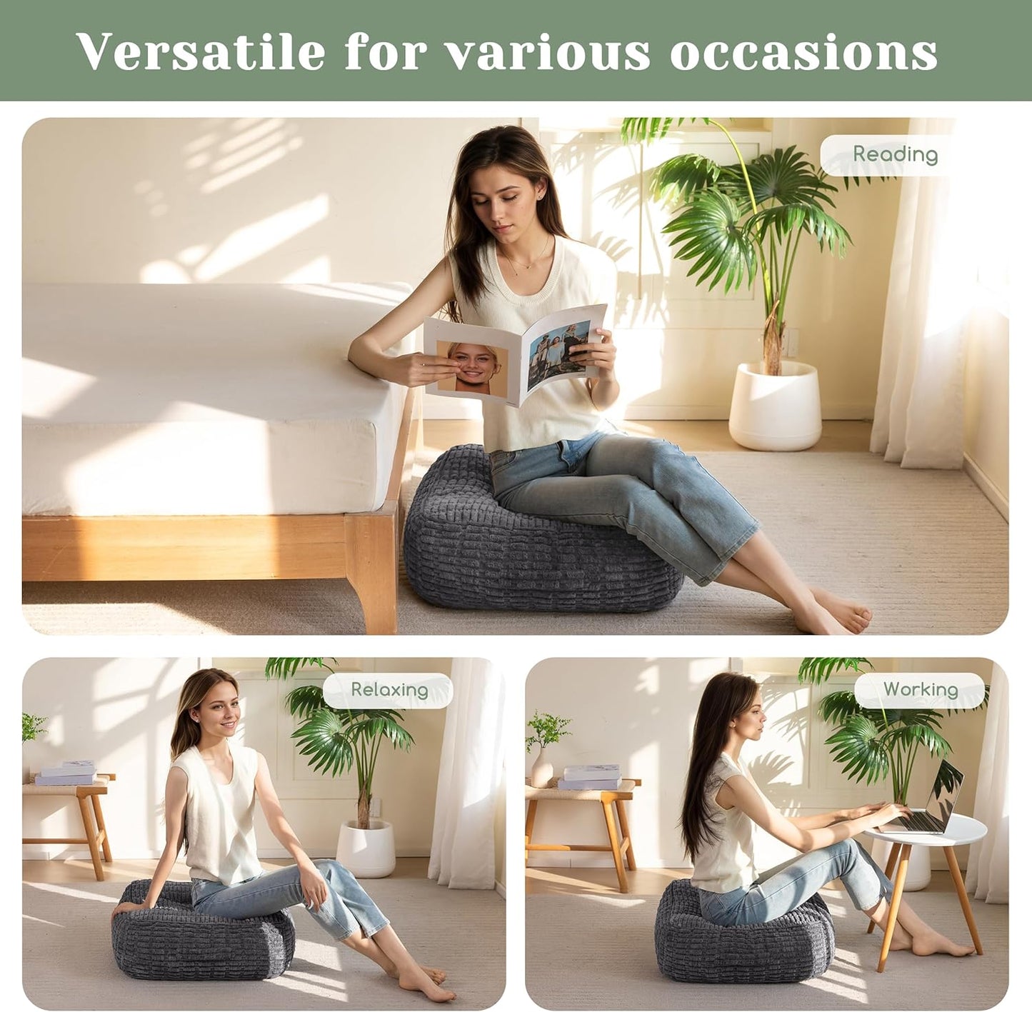8" Washable Floor Pillow Cushion for Adults, Meditation Cushion Pillow, Removable Tufted Blended Corduroy Cover, Large Square Floor Sitting for Tatami Living Room or Yoga, 22x22 Inch, Machine Washable