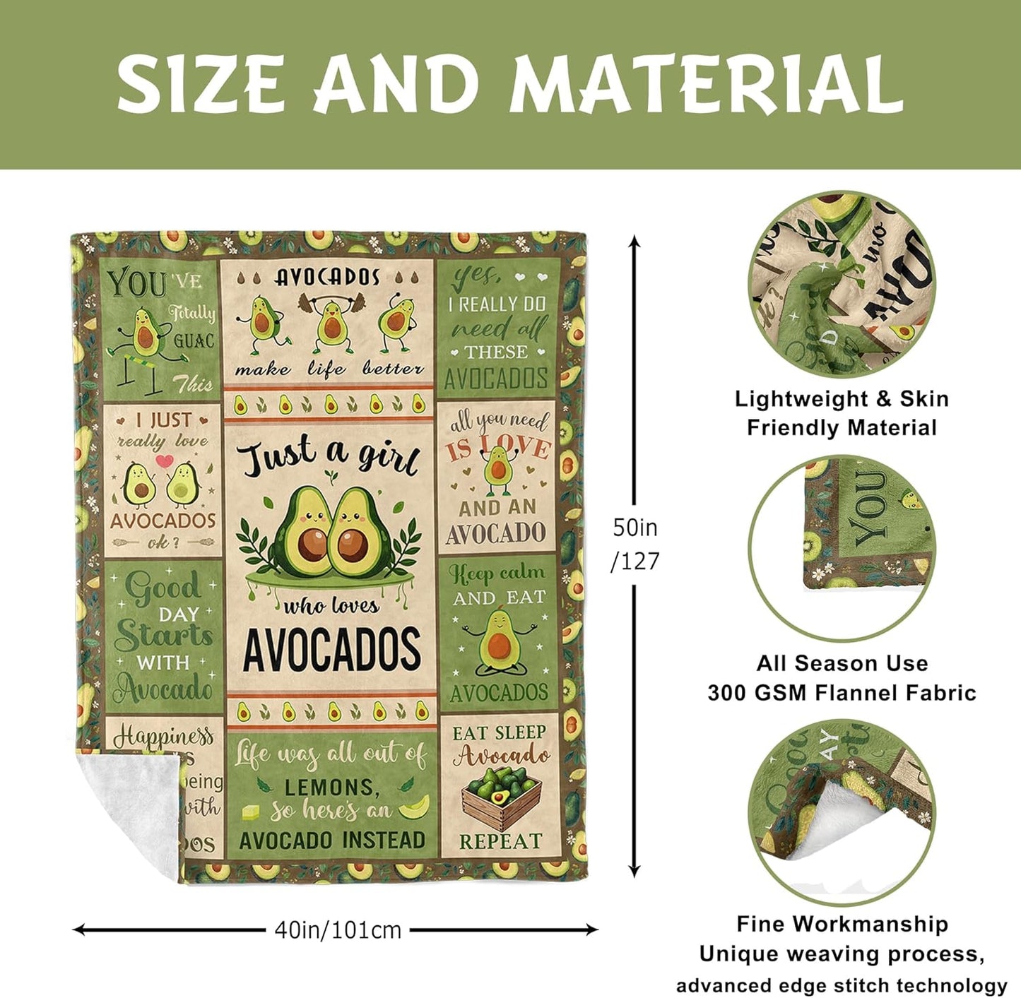 Lcobion Avocado Gifts, Avocados Gifts for Women Men Girls Boys AVO Lovers, Christmas Anniversary Birthday Avocado Gifts for Bedroom Living Room Decor, Just a Girl Who Loves Avocados Blanket 40"X 50"