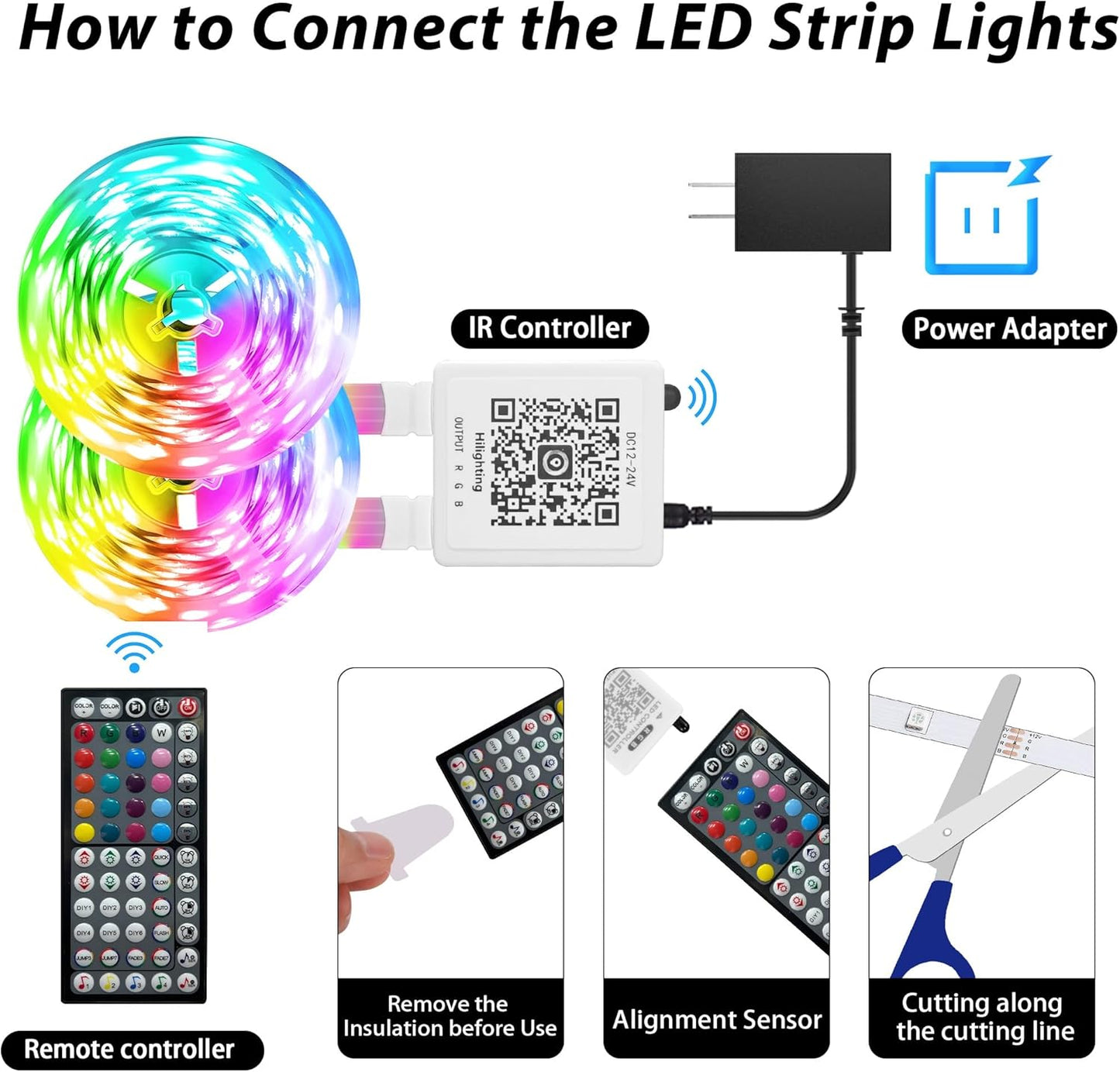 Led Lights for Bedroom 250ft (2 Rolls of 125ft) Color Changing RGB Led Strip Lights with 60 Keys Remote and App Control, Music Sync Led Lights for Room Kitchen Party Home Decor