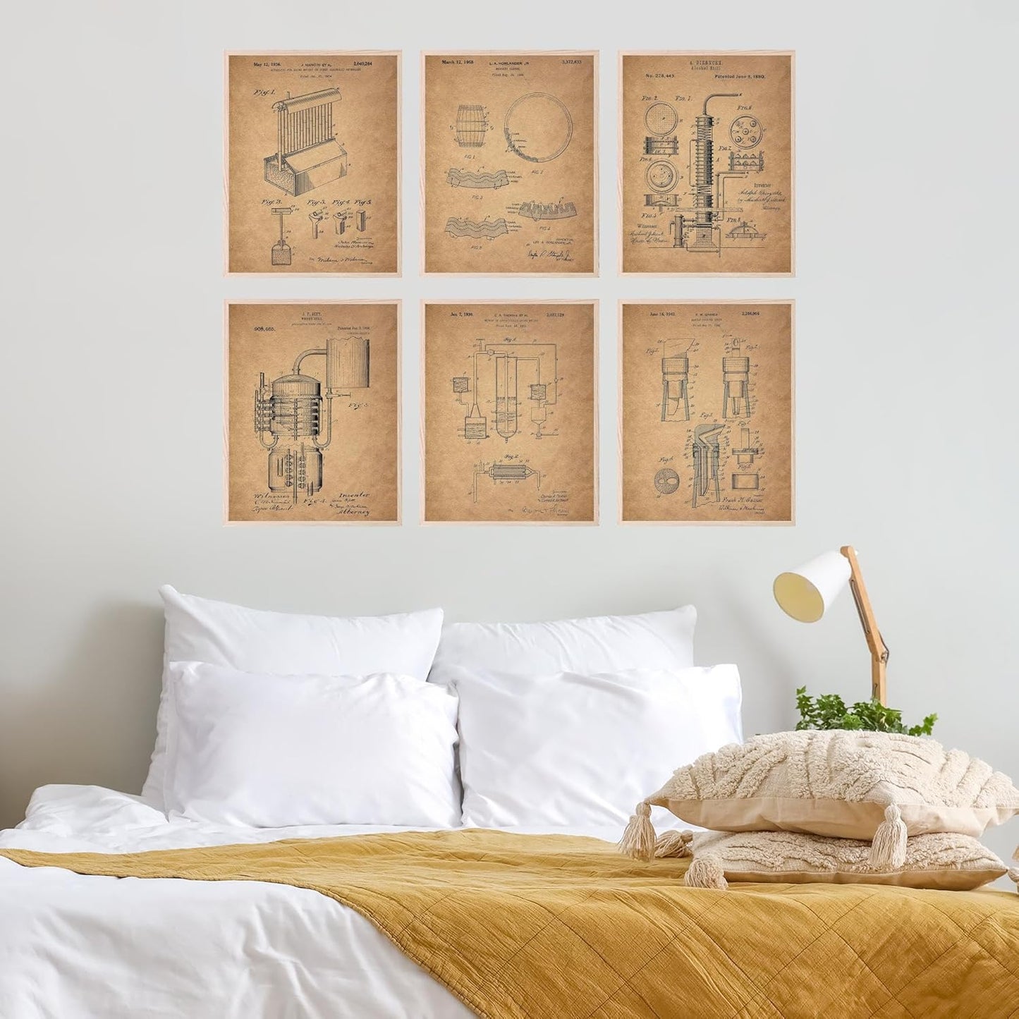 BigWig Prints Whiskey Patent Wall Decor - Bar Art for Home, Whiskey Decor, Bourbon Wall Artwork for Home, Vintage Alcohol Poster, Bar Cart Art - Unframed Set of 6 (8x10”)