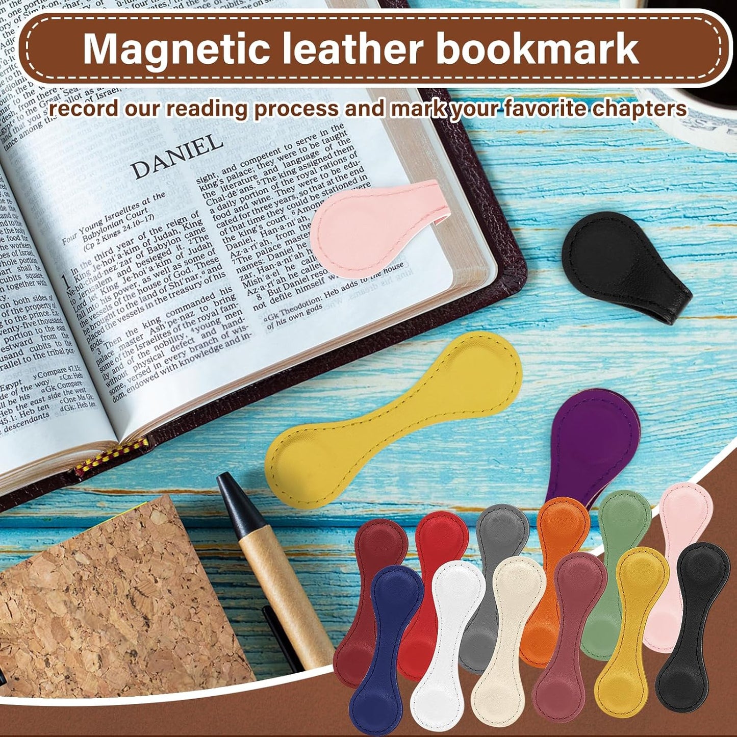 Magnetic Leather Bookmark, 12 Pcs Colorful Leather Magnet Book Marks Page Markers Retro Magnet Bookmark Clips Reading Supplies Gift for Reading Men Women Book Lovers (Vintage)