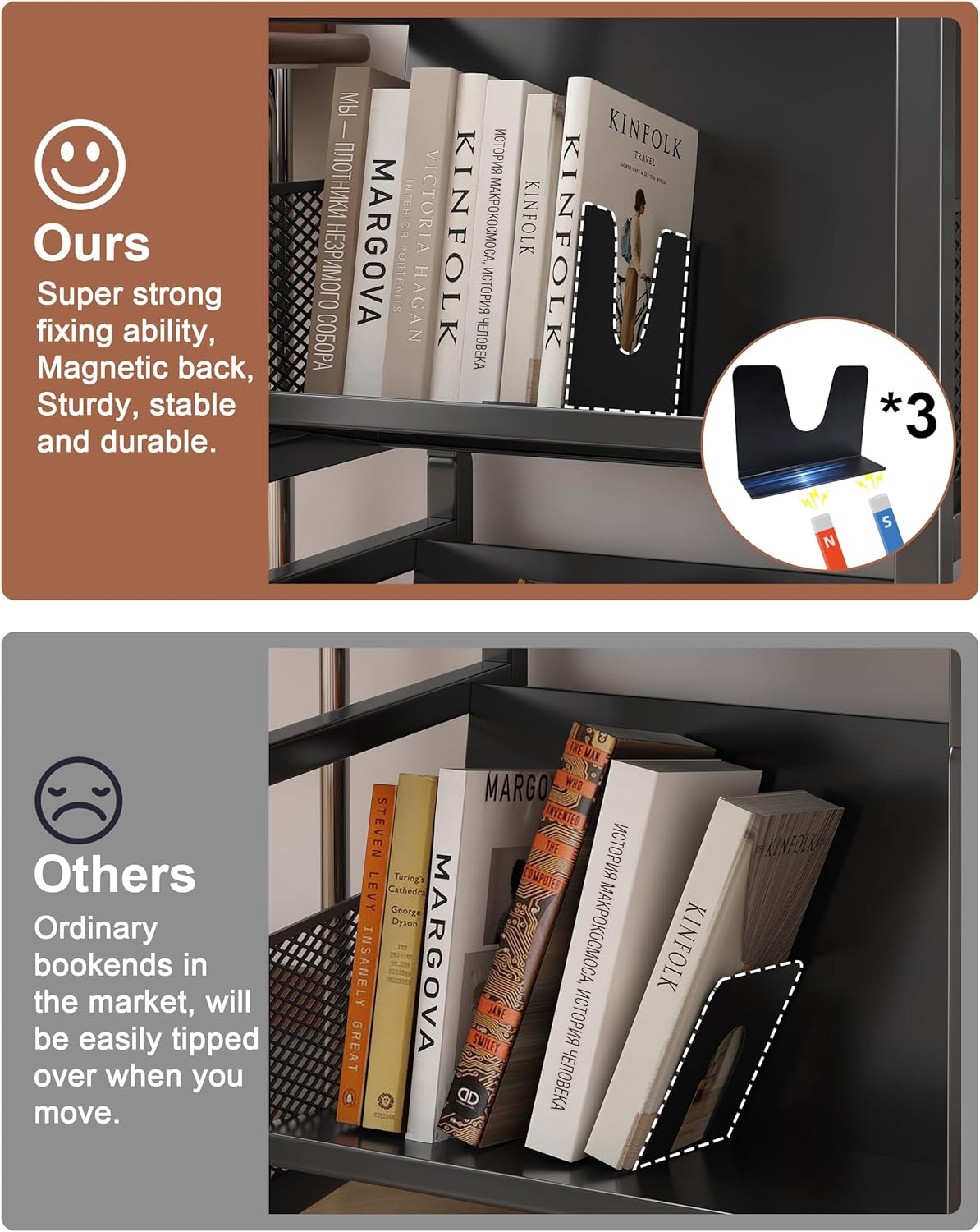 UMDONX Book Cart Heavy Duty Double-Sided with Silent Wheels & 3 Magnetic Book Supports Rolling Bookshelf Library Book Truck for Home, Office, or School