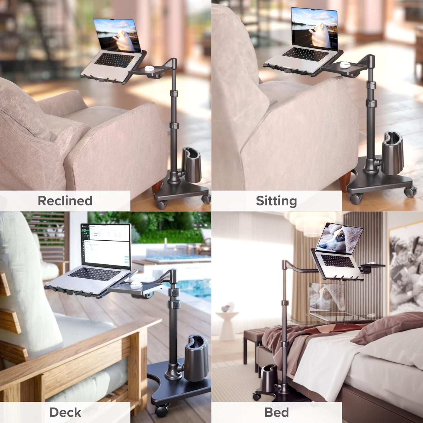 LEVO G2 Deluxe Adjustable Laptop Stand – Rolling Computer Desk & Ergonomic Table for Bed, Sofa, or Office – Portable Mobile Workstation with Tilt – Fits Devices up to 16″ - Charcoal & Black
