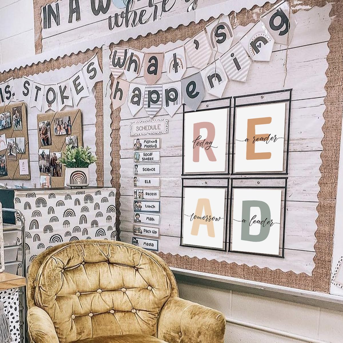PLKMN Classroom Decor, Boho Classroom Must Haves Homeschool Decor Set of 4, Reading Nook Read Signs for Library Kindergarten 8x10 (Unframed)