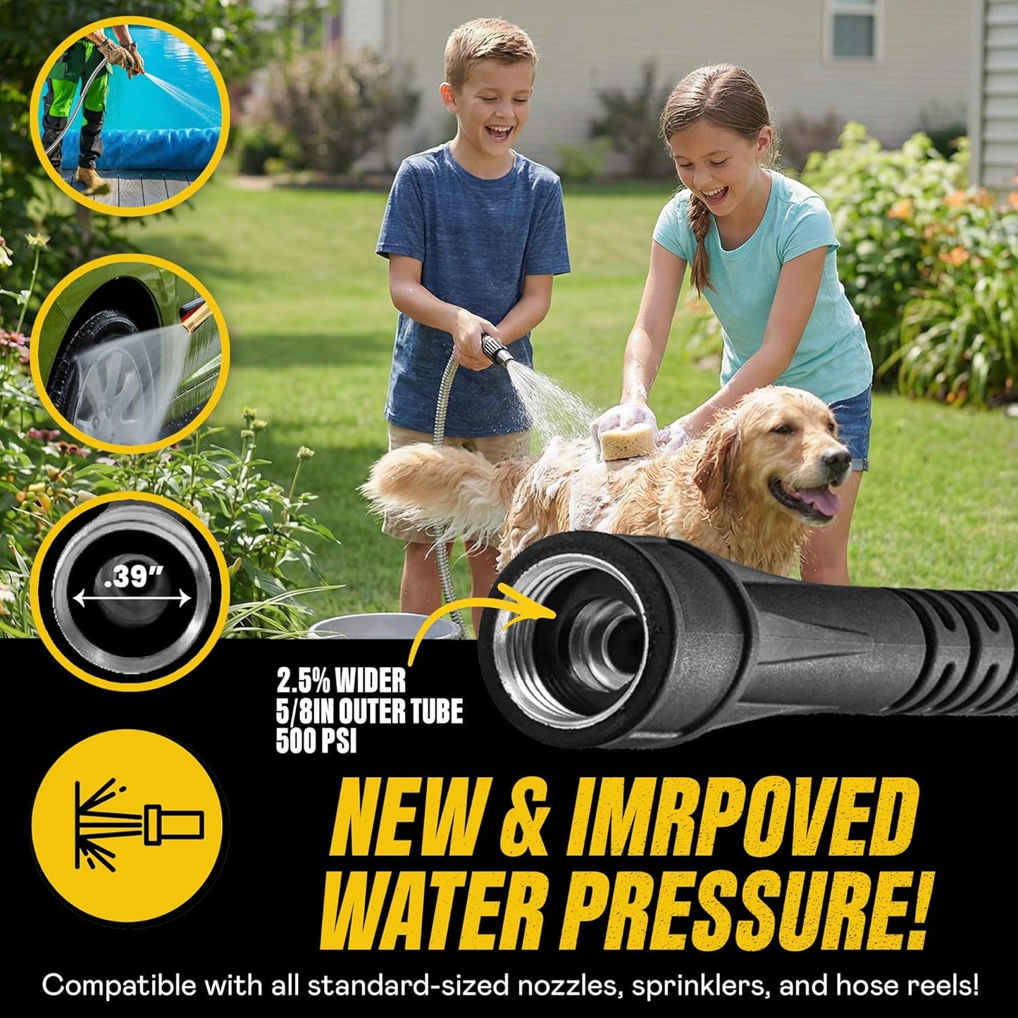 Bionic Steel 25 Ft Metal Garden Hose with Nozzle, 25Ft x 5/8 In. Premium 304 Stainless Steel Metal Water Hose, Flexible Non Kinking, Lightweight, Heavy Duty, for Yard, Outdoor