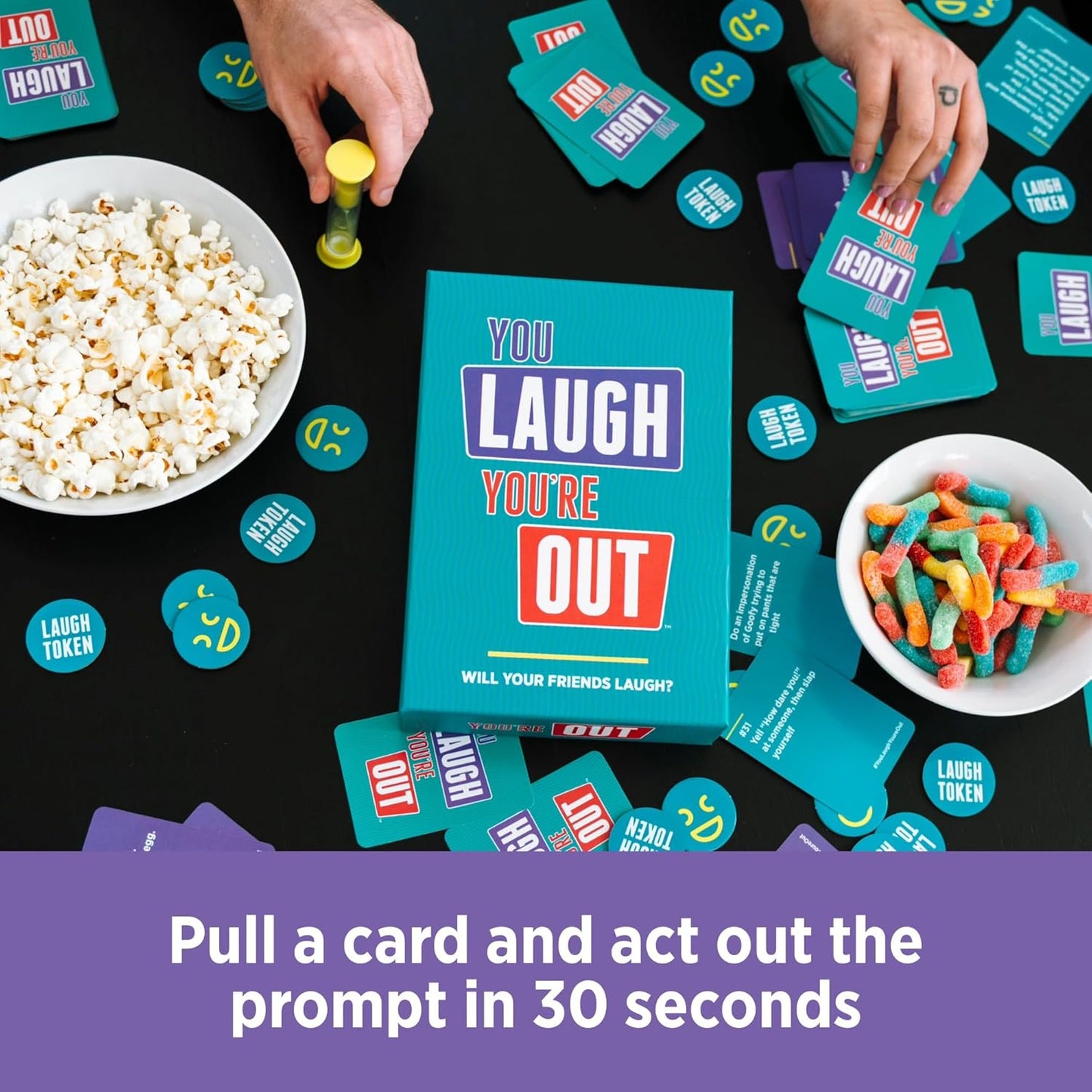 You Laugh You're Out [A Party Game with Hilarious Charades Family Card Games for Adults & Teens, 125 Prompt Cards Fun for Family Game Nights, Easter Basket Stuffers, Gatherings, & Parties Ages 14+]